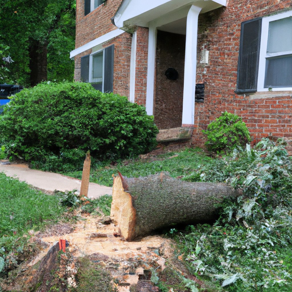 Tree removal process in yard.